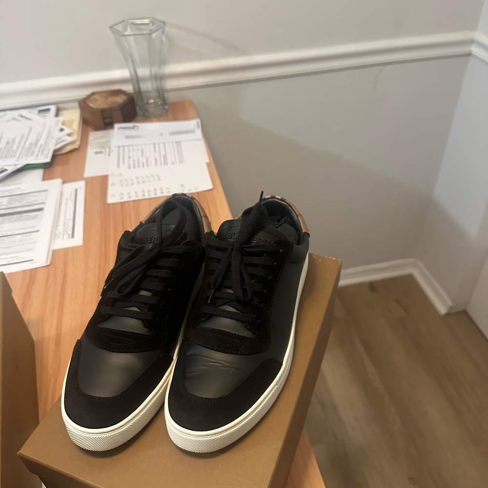 Burberry Men's Black Sneakers with White Soles
